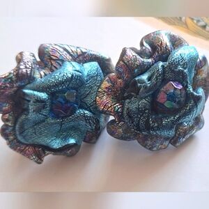 Vintage Leather Earrings Rose Buds